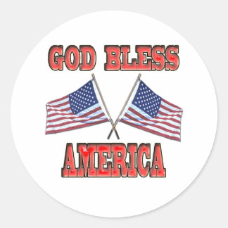 Rond Sticker pour drapeaux croisés de Dieu Bless Americ