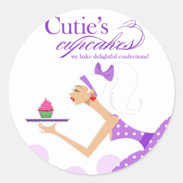 Rond Sticker pour emballage Cupcake "Cutie's Cupcakes" (Devant)