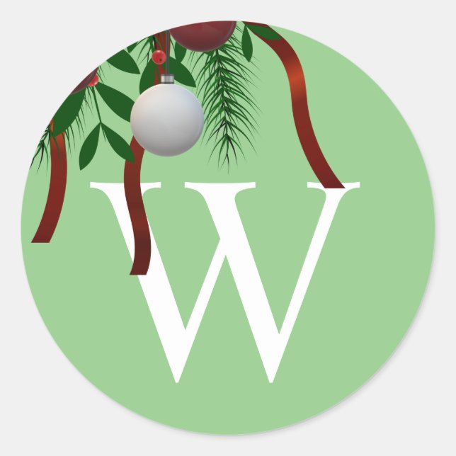 Rond Sticker pour enveloppe de Noël Monogramme (Devant)