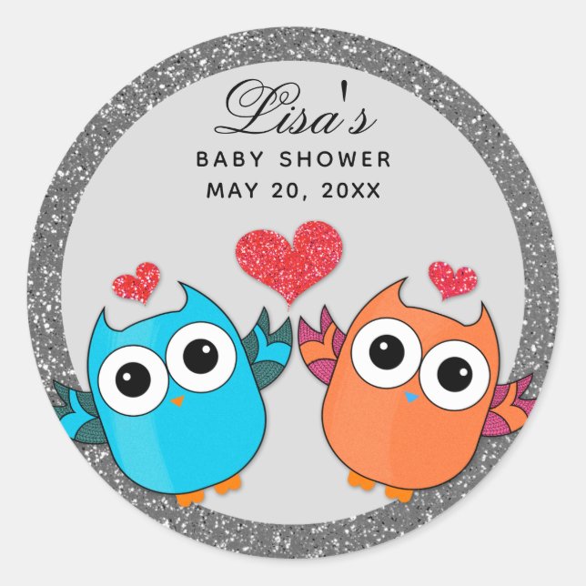 Rond Sticker pour enveloppe de phoque bleu Orange Owl (Devant)