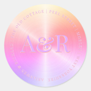 Rond Sticker pour enveloppes arc-en-ciel avec monogramm