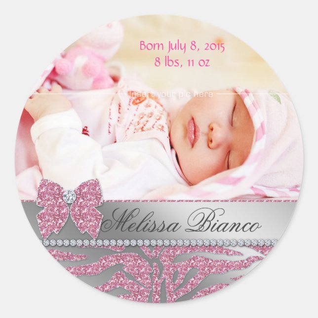 Rond Sticker pour Faire-part pour fille de bébé à mâcho (Devant)