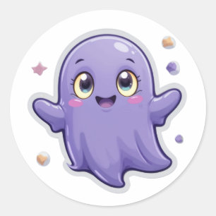 Rond Sticker pour fantôme mou Kawaii - Halloween heureu