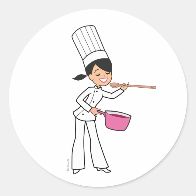 Rond Sticker pour femme chef avec illustration (Devant)