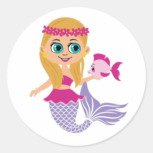 Rond Sticker pour fille aux sirènes bleues mignonnes à  (Devant)