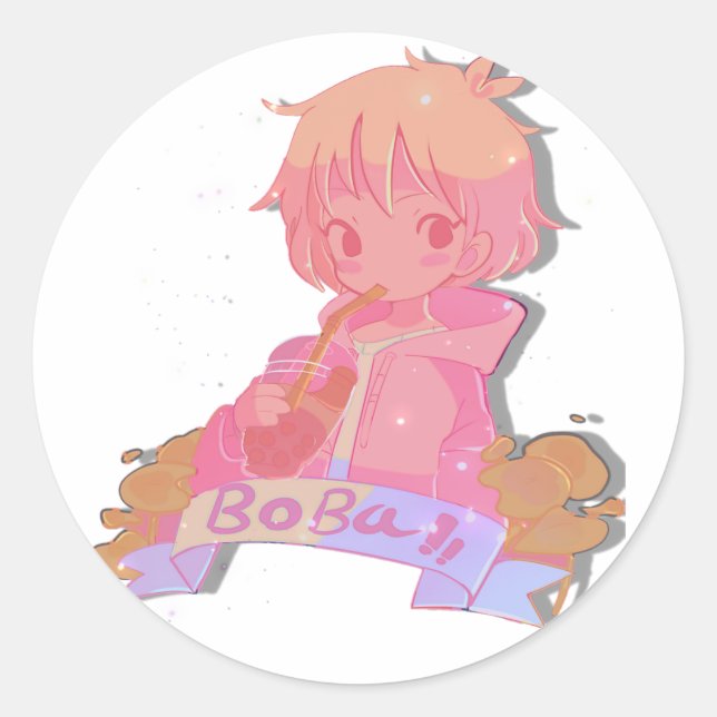 Rond Sticker pour fille mignonne Boba Tea Anime (Devant)