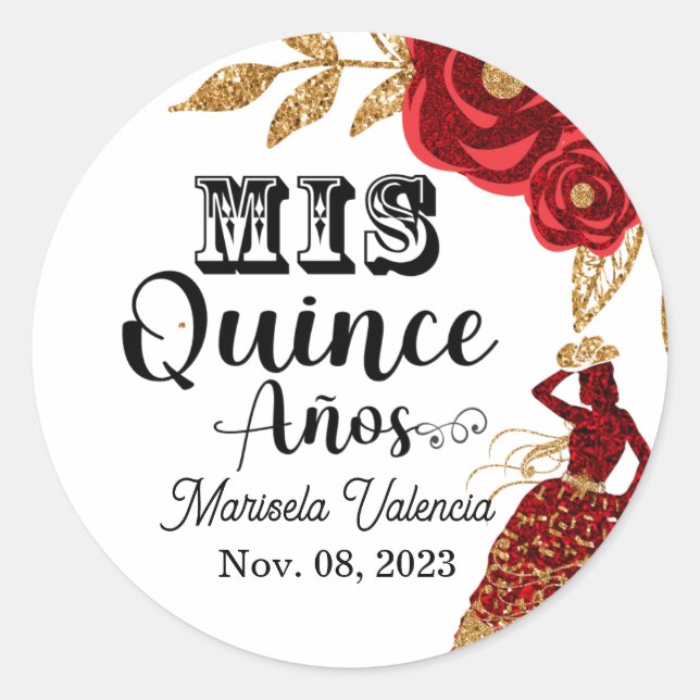 Rond Sticker pour fille Quinceanera Burgundy Gold (Devant)