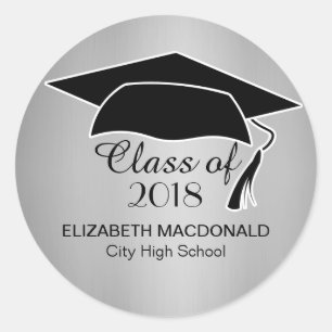 Rond Sticker pour graduation en argent Black Mortar Boa