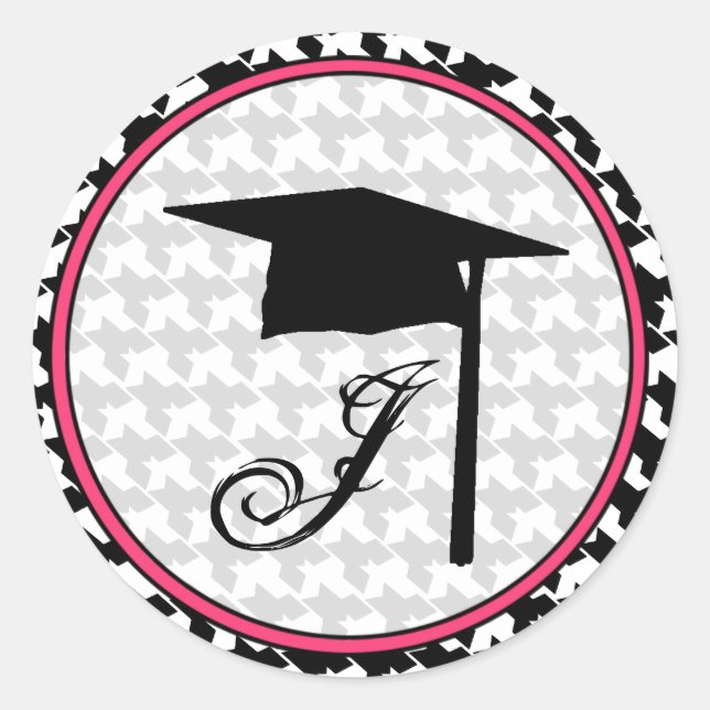 Rond Sticker pour graduation Monogramme - Houndstooth e (Devant)