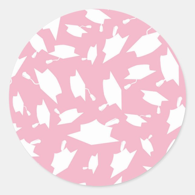 Rond Sticker pour graduation rose et blanc (Devant)