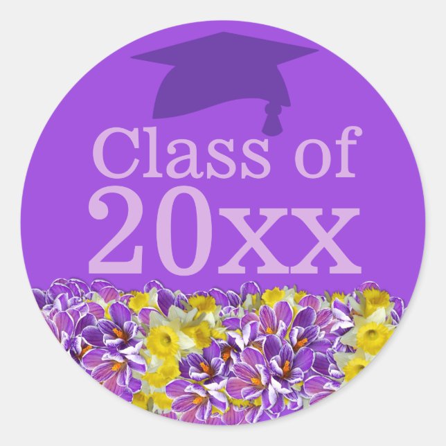 Rond Sticker pour graduation violette w Fleurs de print (Devant)