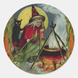 Rond Sticker pour Halloween KRW Vintage sorcière et Cau