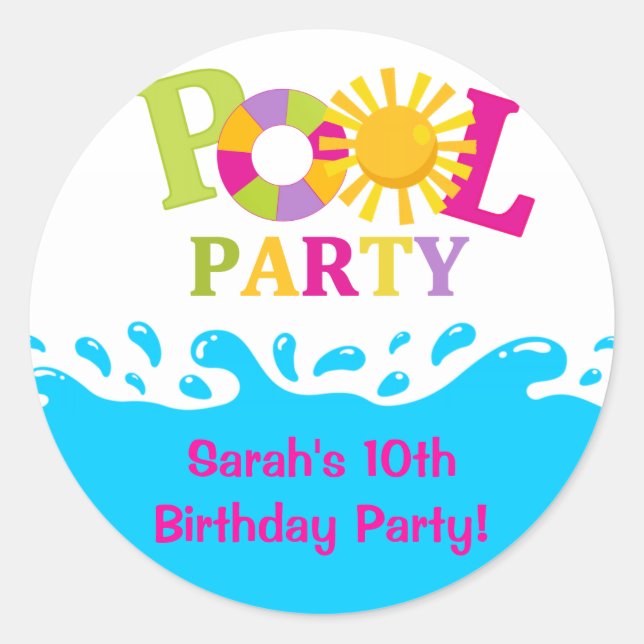 Rond Sticker pour la fête d'anniversaire de la piscine  (Devant)