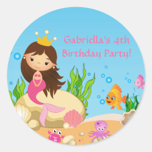 Rond Sticker pour la fête d'anniversaire de la sirène d