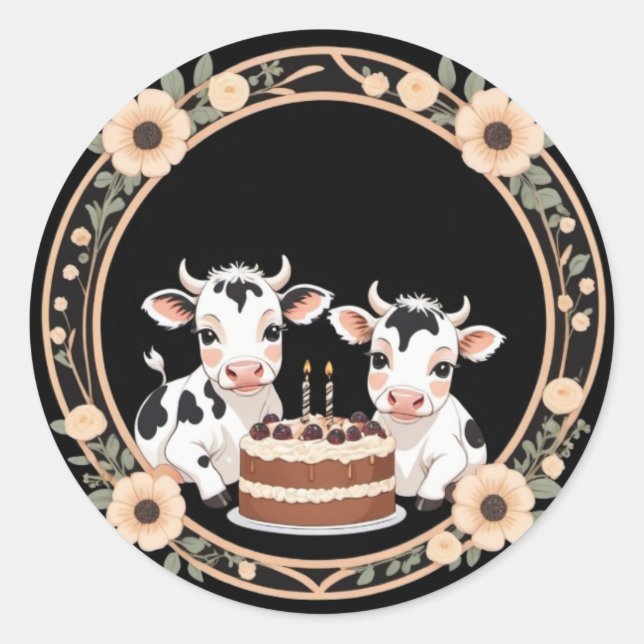 Rond Sticker pour la fête d'anniversaire de la vache tr (Devant)