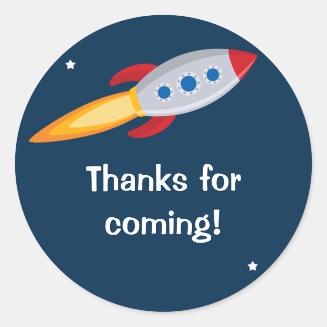 Rond Sticker pour la fête d'anniversaire de Rocket Ship (Devant)