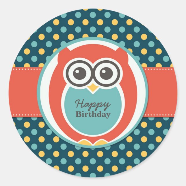 Rond Sticker pour la fête d'anniversaire Polka Dot Owl (Devant)