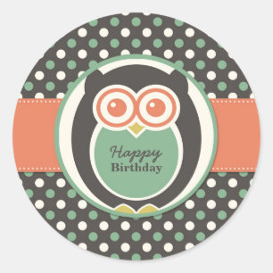 Rond Sticker pour la fête d'anniversaire Polka Dot Owl