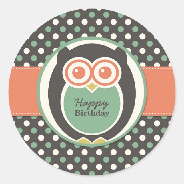 Rond Sticker pour la fête d'anniversaire Polka Dot Owl (Devant)