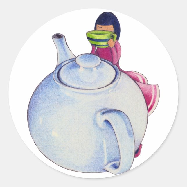 Rond Sticker pour la fille avec thé (Devant)