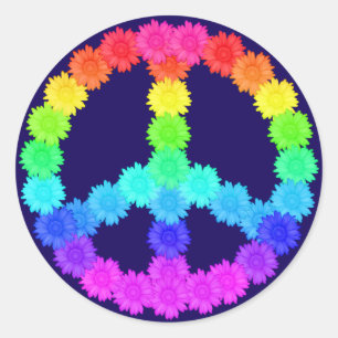 Rond Sticker pour la paix à fleurs arc-en-ciel