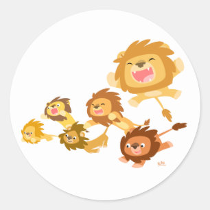 Rond Sticker pour la parade des lions en caricatures