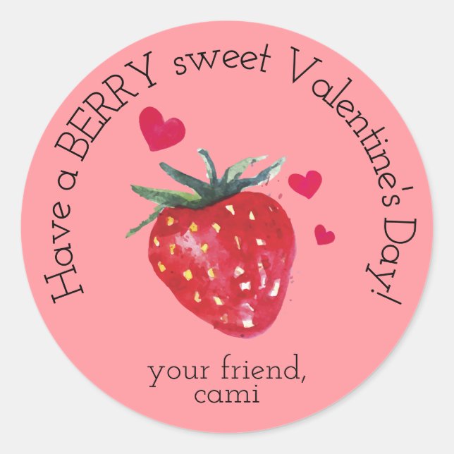 Rond Sticker pour la Saint-Valentin aux fraises sucrées (Devant)