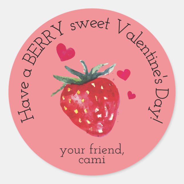 Rond Sticker pour la Saint-Valentin aux fraises sucrées (Devant)