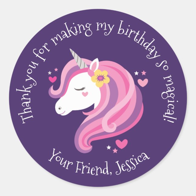Rond Sticker pour l'anniversaire de la licorne (Devant)
