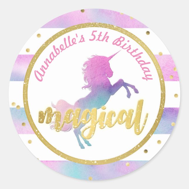 Rond Sticker pour l'anniversaire de la licorne | Partie (Devant)