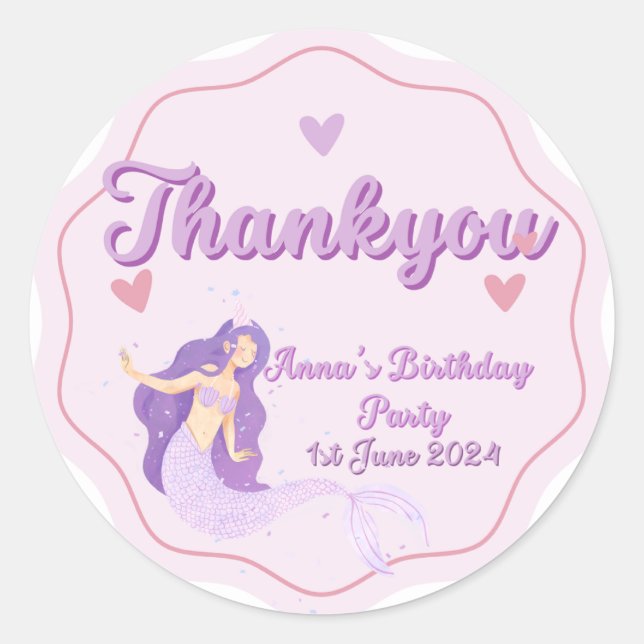 Rond Sticker pour l'anniversaire de la mignonne sirène (Devant)