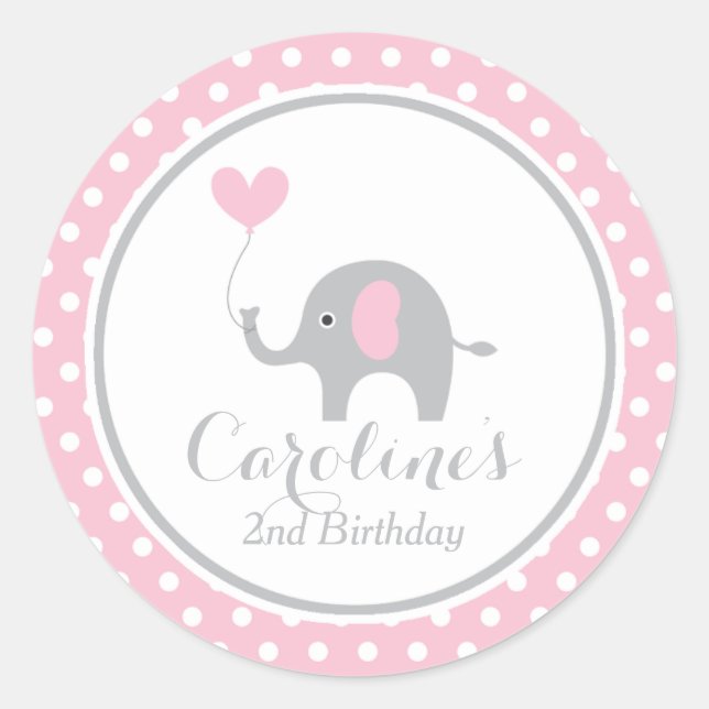 Rond Sticker pour l'anniversaire de l'éléphant doux (Devant)