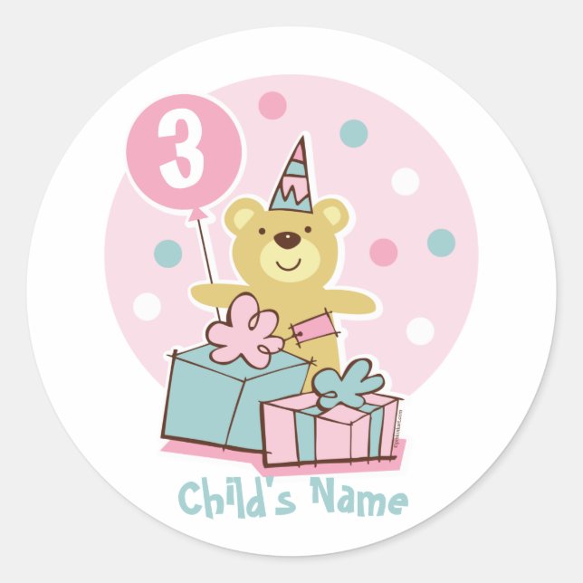 Rond Sticker pour l'anniversaire de l'ours en peluche - (Devant)