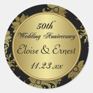 Rond Sticker pour l'anniversaire du 50e Mariage noir, o