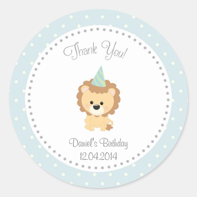 Rond Sticker pour l'anniversaire du lion mignon (Devant)