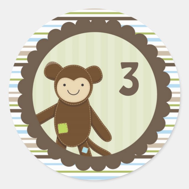 Rond Sticker pour l'anniversaire du singe mignon (Devant)