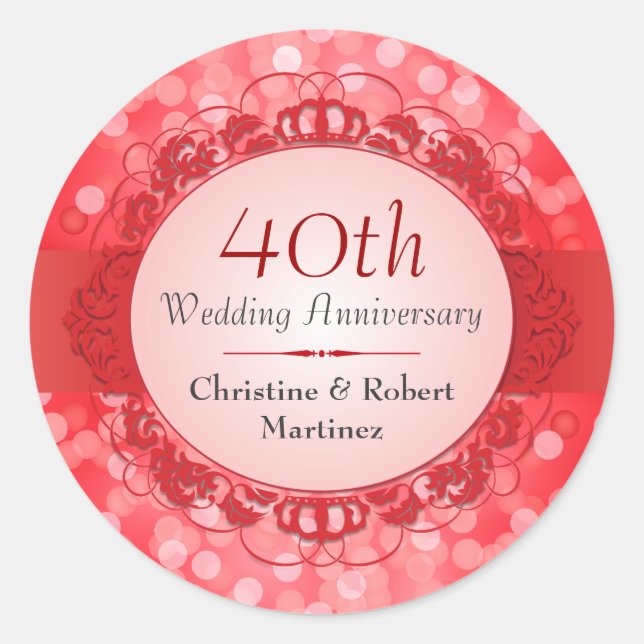 Rond Sticker pour le 40e anniversaire de Ruby Red Bokeh (Devant)