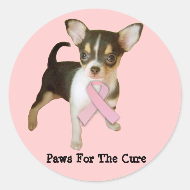 Rond Sticker pour le cancer du sein du Chihuahua (Devant)