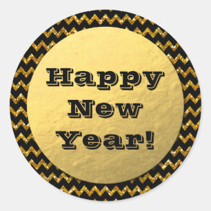 Rond Sticker pour le Nouvel An Faux Gold Foil et Partie