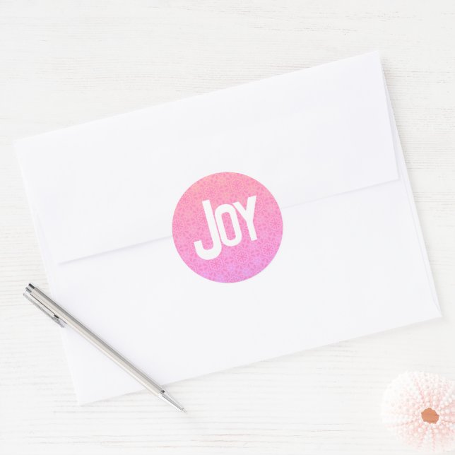 Rond Sticker pour l'enveloppe de Noël rose moderne Joy (Enveloppe)