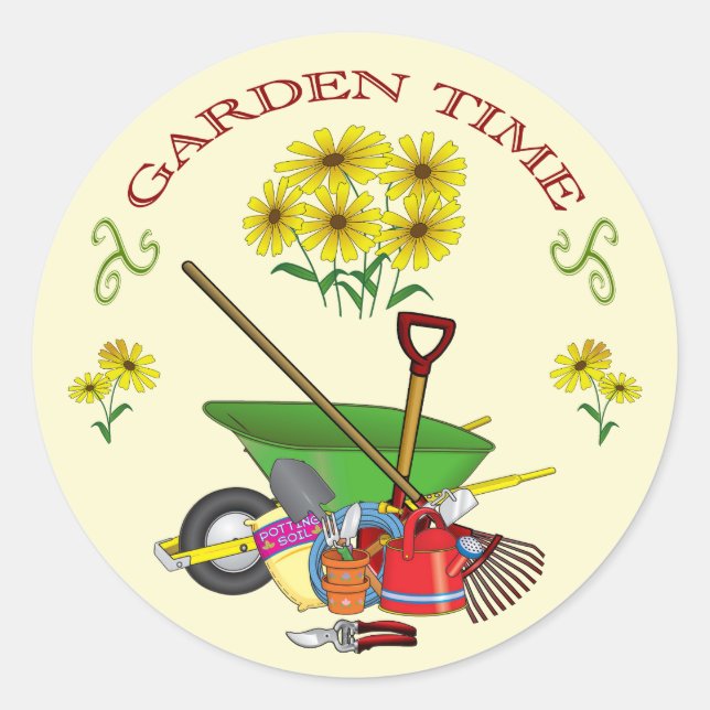 Rond Sticker pour l'heure du jardin du jardinier (Devant)