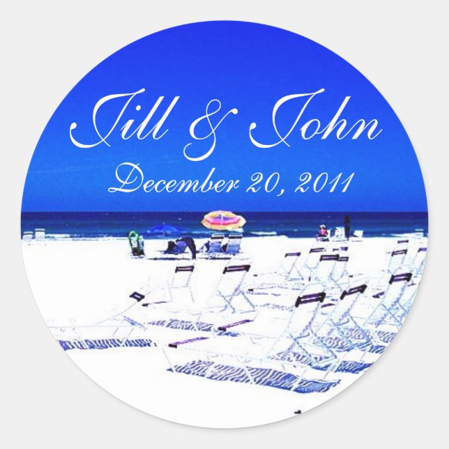 Rond Sticker pour Mariage de date et nom de plage tropi (Devant)
