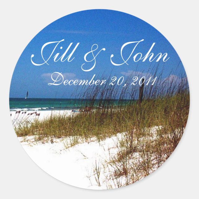 Rond Sticker pour Mariage de date et nom de plage tropi (Devant)