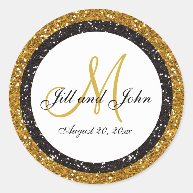 Rond Sticker pour Mariage noir parties scintillant or M (Devant)
