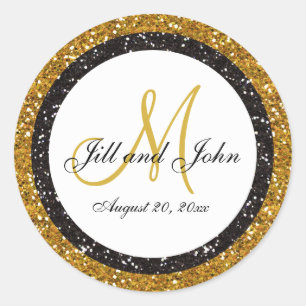 Rond Sticker pour Mariage noir parties scintillant or M
