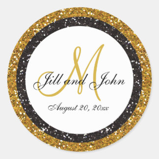 Rond Sticker pour Mariage noir parties scintillant or M
