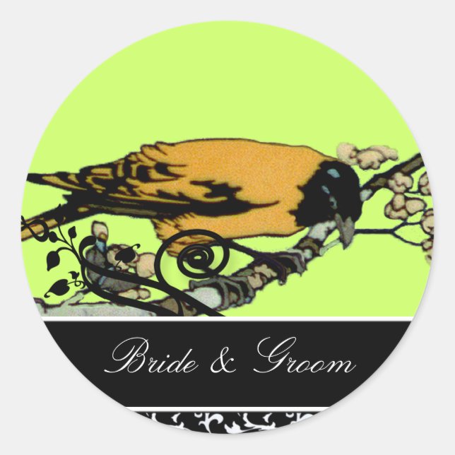 Rond Sticker pour mariée et tourbillon et oiseaux Vinta (Devant)