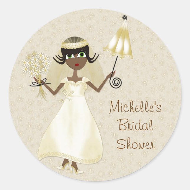 Rond Sticker pour mariée mignonne à peau foncée (Devant)