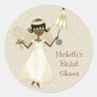 Rond Sticker pour mariée mignonne à peau foncée