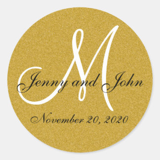 Rond Sticker pour parties scintillant Mariage or Monogr